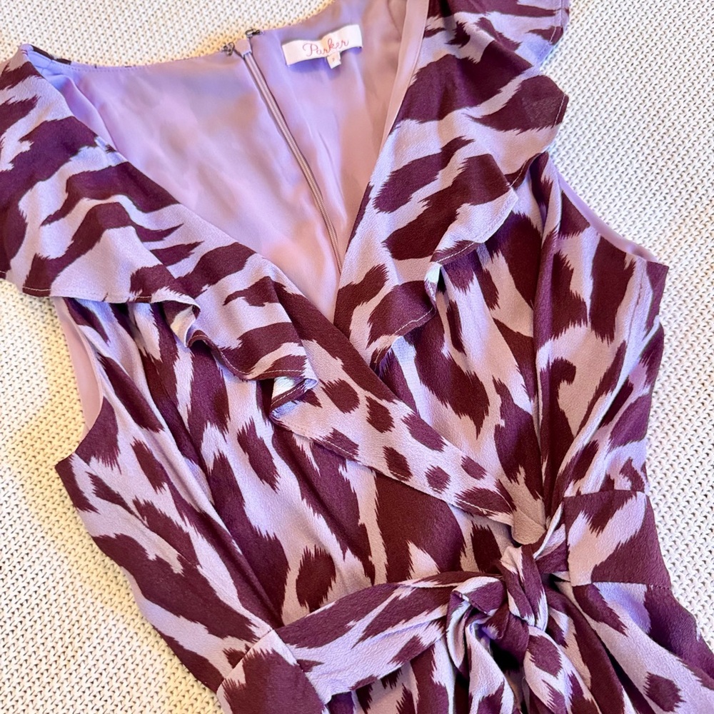 PARKER Ruffle Purple Animal Print Mini Dress - Picture 6 of 13
